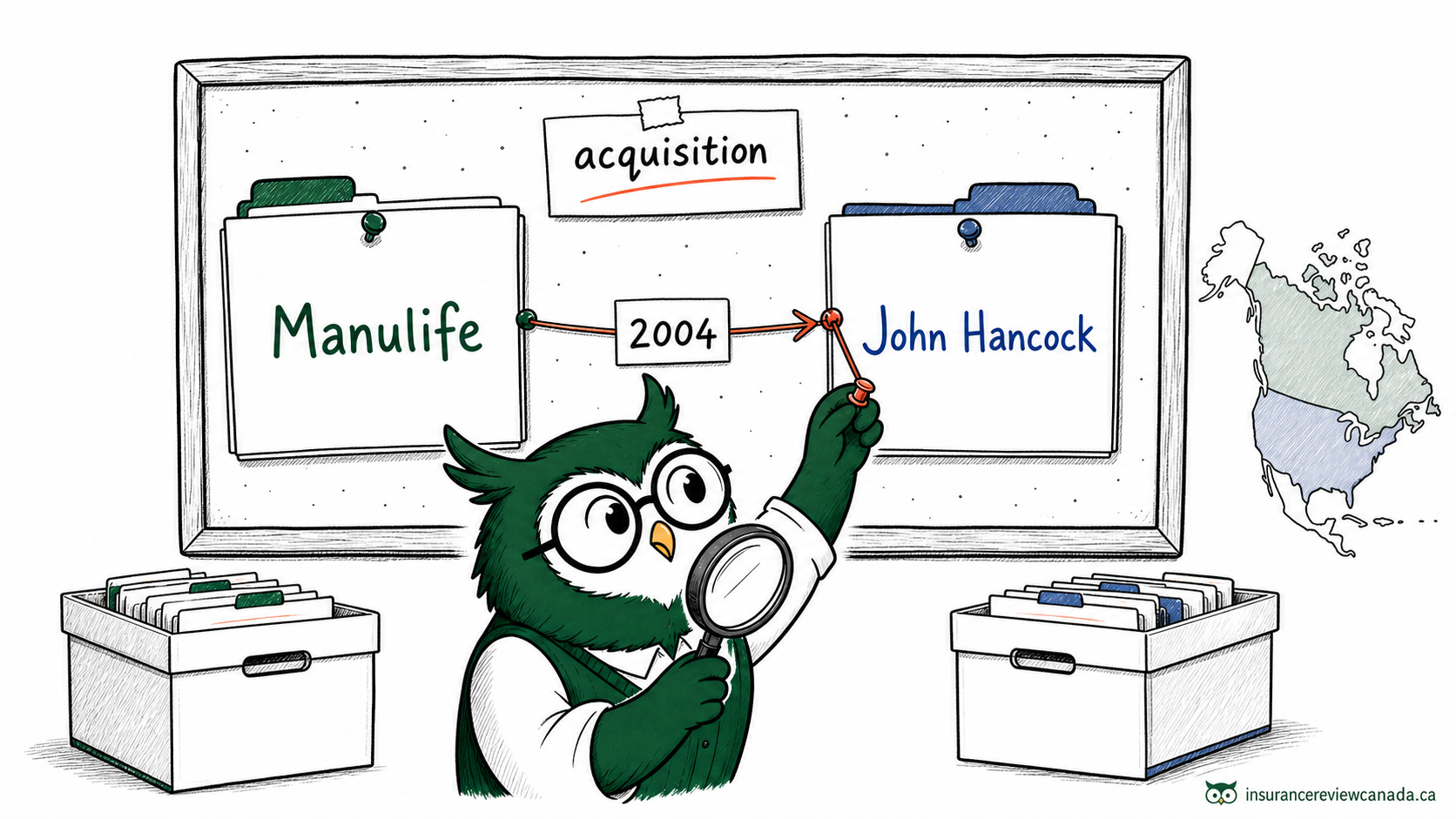 手绘关系图,母公司 Manulife(TSX/NYSE:MFC)指向其美国子公司 John Hancock。